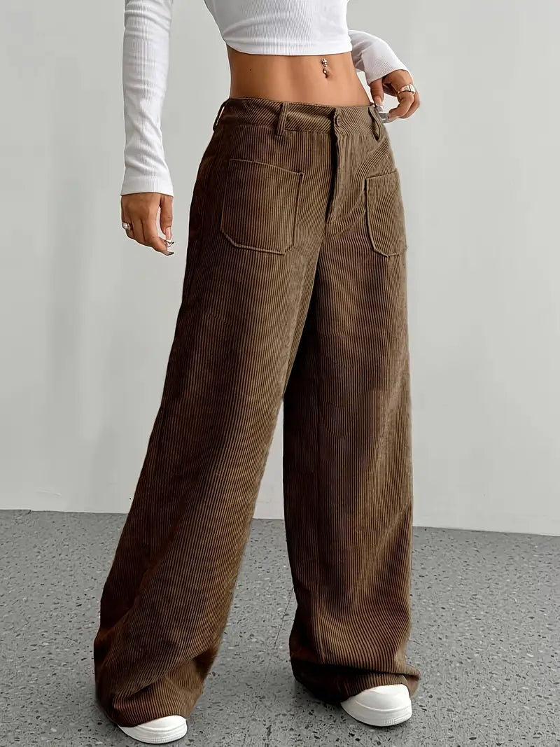 High-Waisted Corduroy Pants | Wide Leg Design | Comfortable Fit for Everyday Wear | Soft Cotton Blend