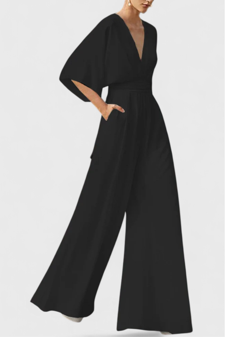 Chic Jumpsuit | Cape Sleeves | Elegant V-Neck Design | Perfect for Special Occasions