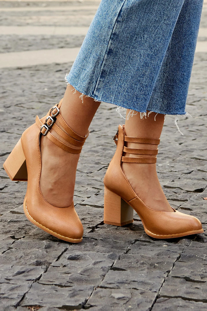Smooth Sandals | Comfortable Ankle Strap | Supportive Thick Heel | Versatile Footwear for Everyday Wear