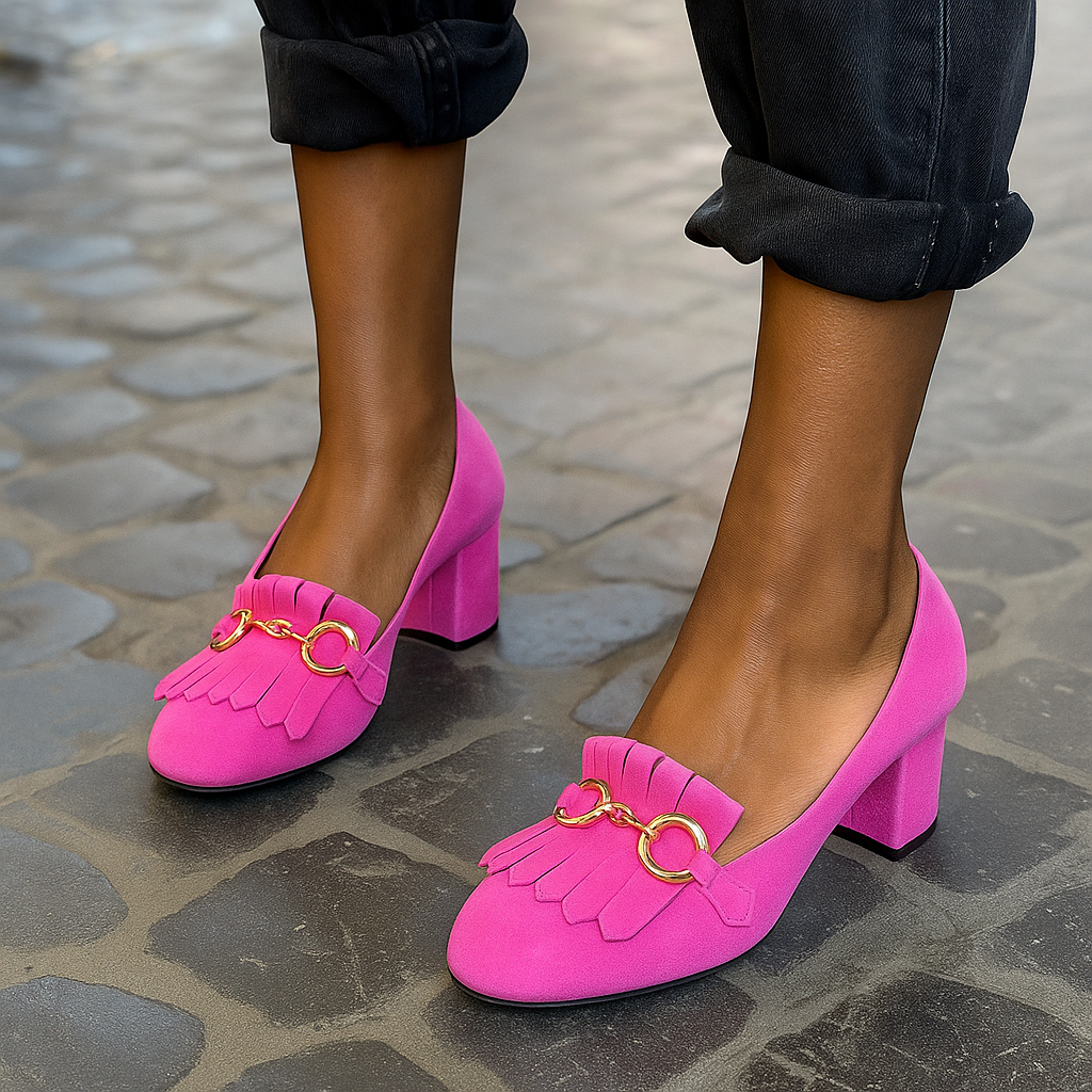 Fluorescent Loafers | Heeled Design with Metal Accents | Eye-Catching Fashion Statement