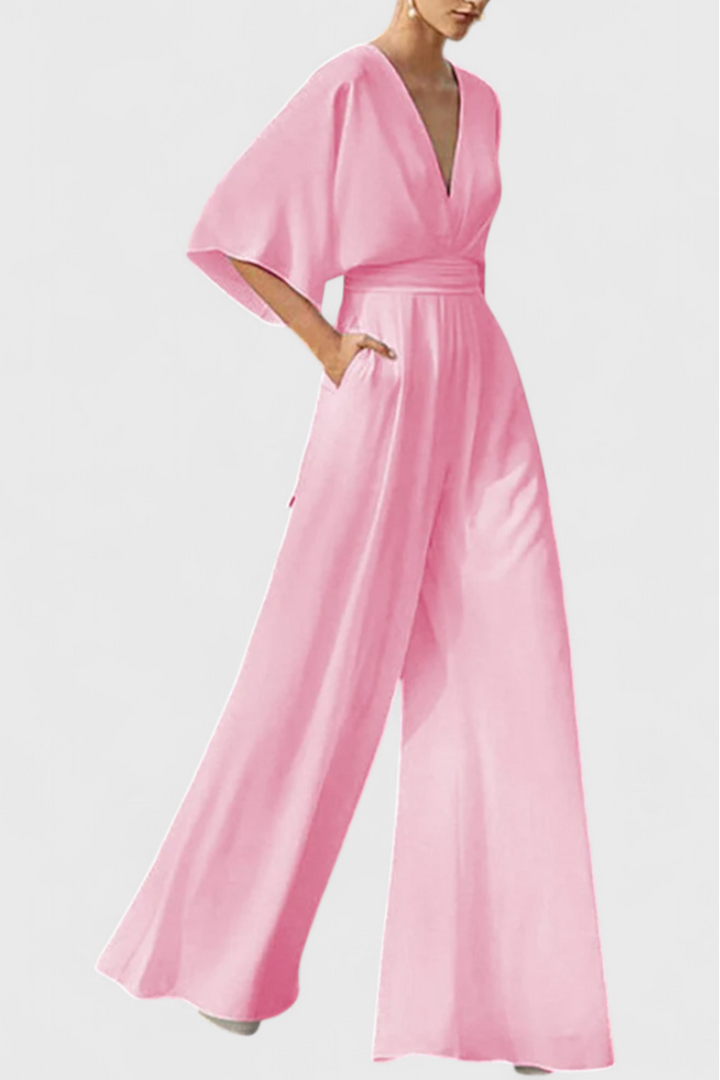 Chic Jumpsuit | Cape Sleeves | Elegant V-Neck Design | Perfect for Special Occasions