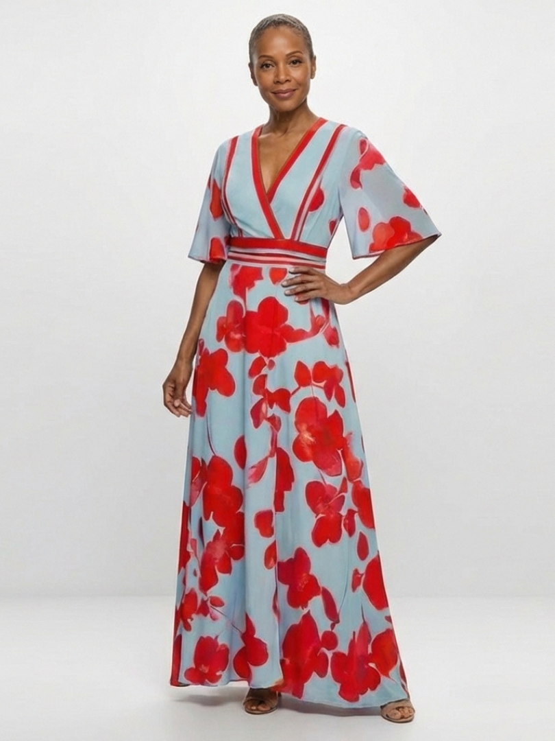 Floral Maxi Dress | V Neck Design | Comfortable and Elegant | Perfect for Summer Events