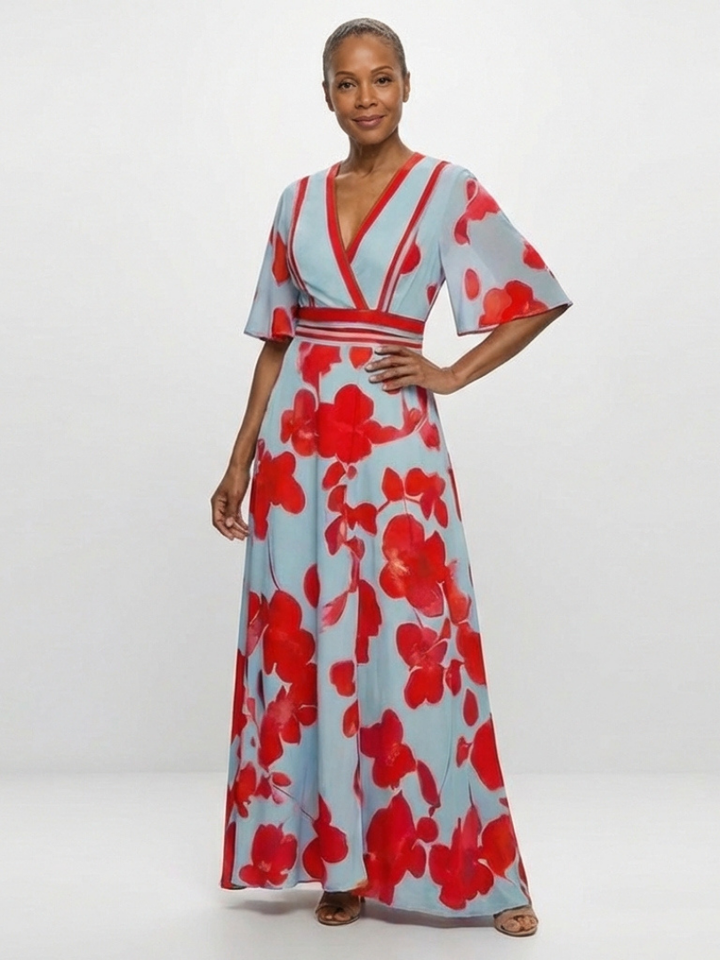 Floral Maxi Dress | V Neck Design | Comfortable and Elegant | Perfect for Summer Events