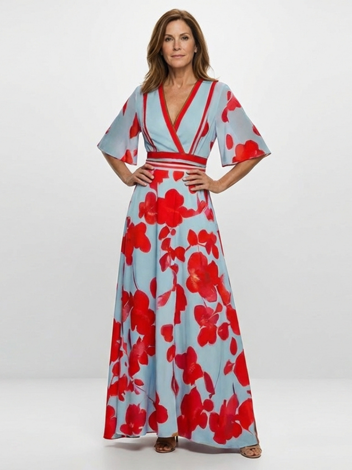 Floral Maxi Dress | V Neck Design | Comfortable and Elegant | Perfect for Summer Events