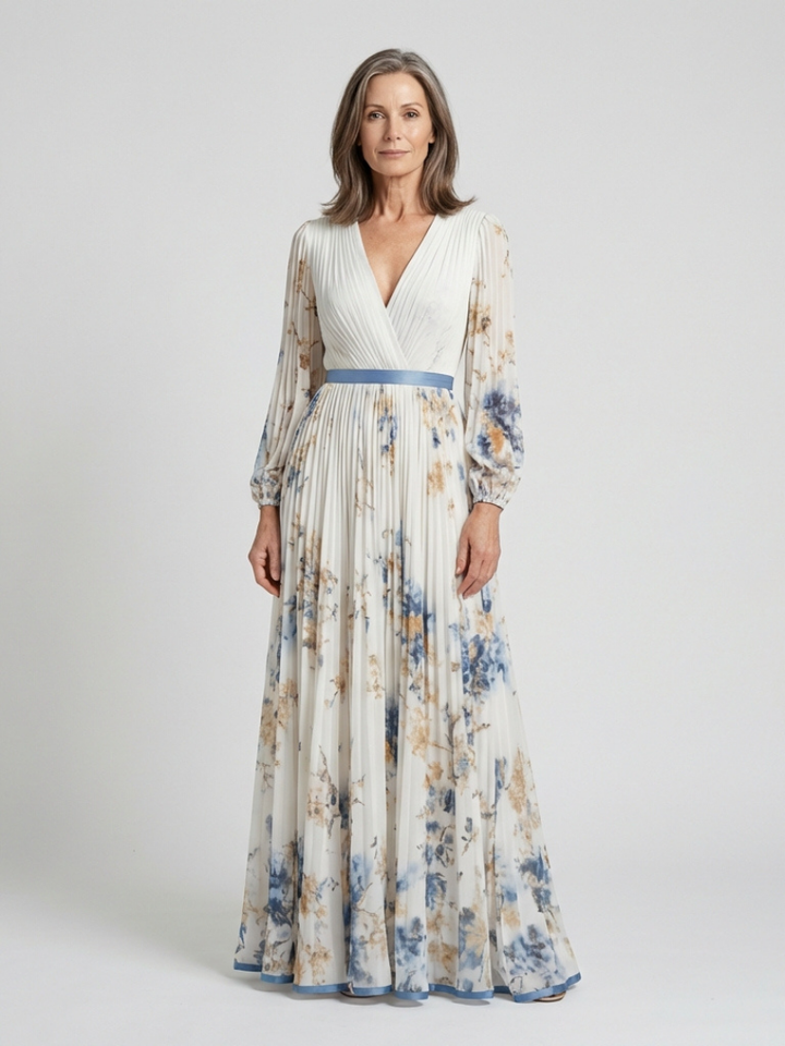 Floral Maxi Dress | Long Sleeve V-Neck Design | Perfect for Special Occasions | Lightweight and Comfortable