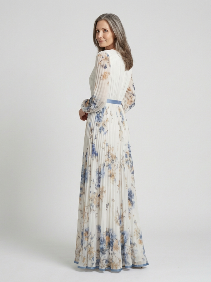 Floral Maxi Dress | Long Sleeve V-Neck Design | Perfect for Special Occasions | Lightweight and Comfortable
