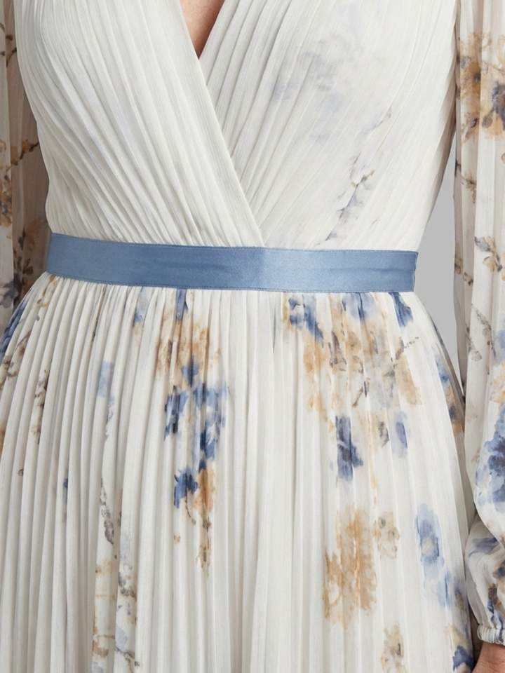 Floral Maxi Dress | Long Sleeve V-Neck Design | Perfect for Special Occasions | Lightweight and Comfortable