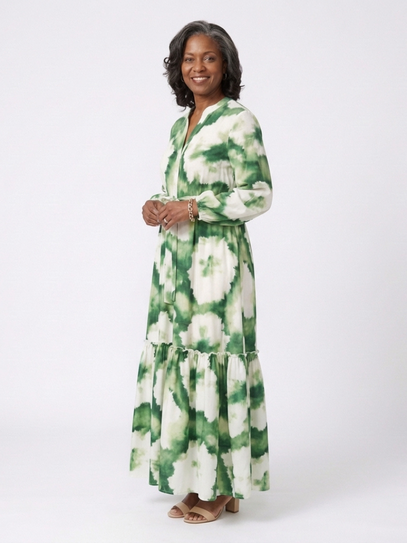 Maxi Dress | Long Sleeve Design | Flattering Tie Waist | Elegant Tiered Style