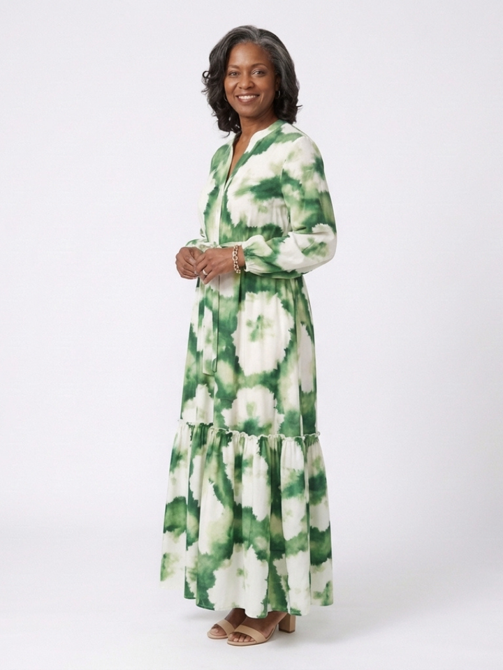 Maxi Dress | Long Sleeve Design | Flattering Tie Waist | Elegant Tiered Style