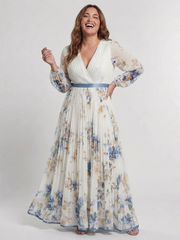 Floral Maxi Dress | Long Sleeve V-Neck Design | Perfect for Special Occasions | Lightweight and Comfortable