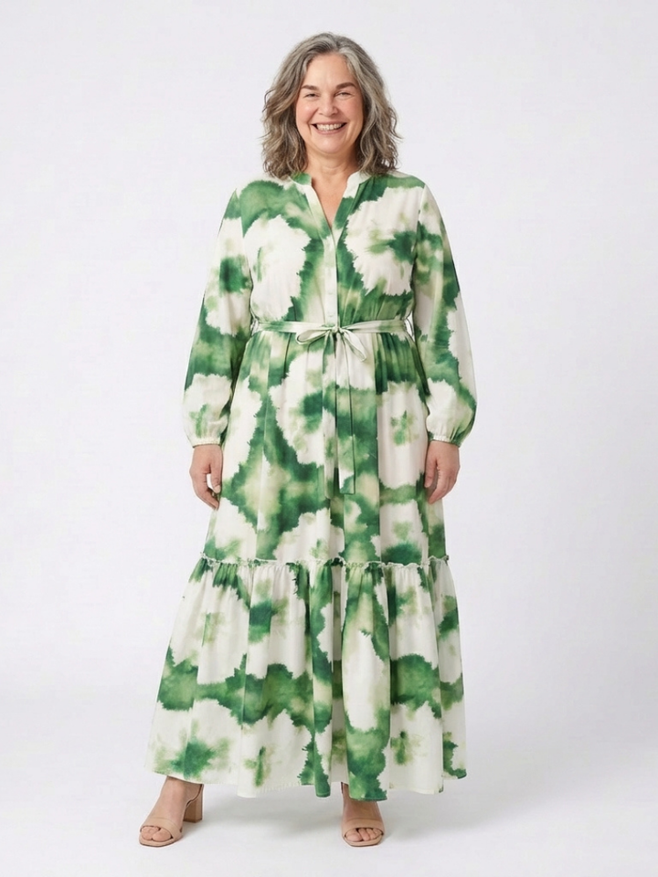 Maxi Dress | Long Sleeve Design | Flattering Tie Waist | Elegant Tiered Style