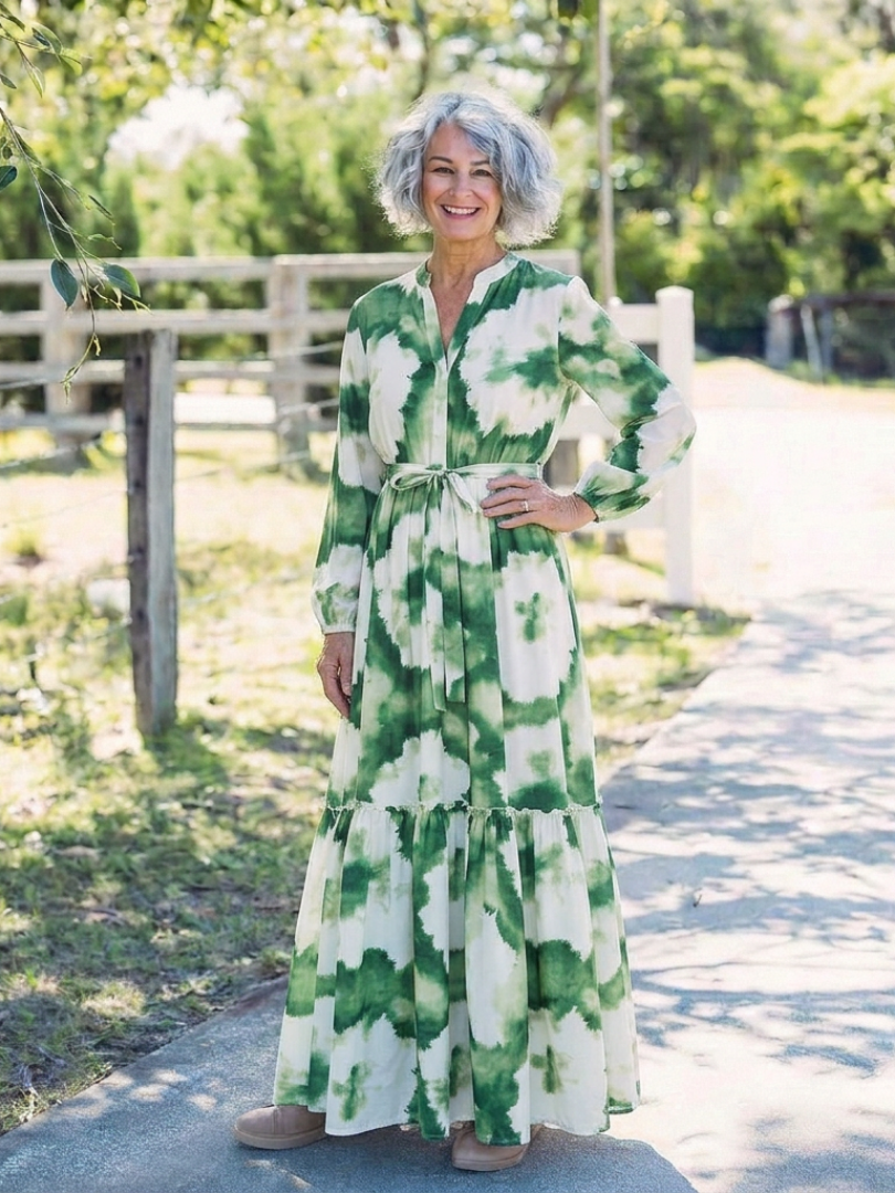 Maxi Dress | Long Sleeve Design | Flattering Tie Waist | Elegant Tiered Style