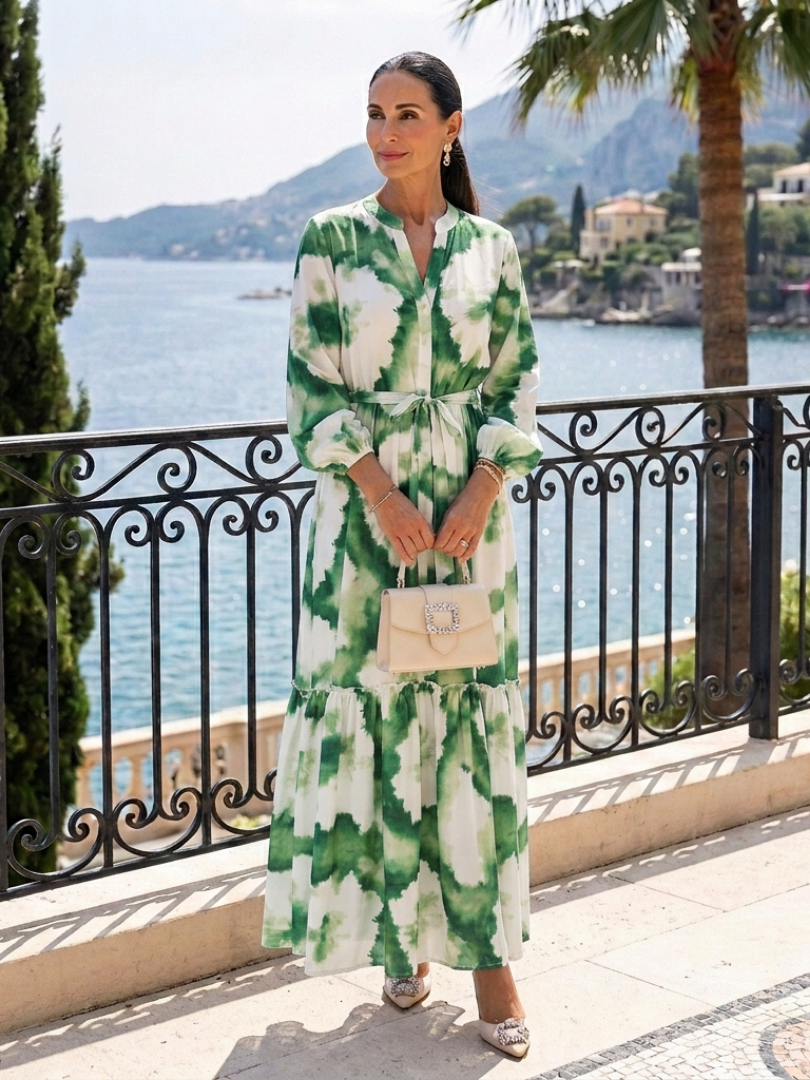 Maxi Dress | Long Sleeve Design | Flattering Tie Waist | Elegant Tiered Style