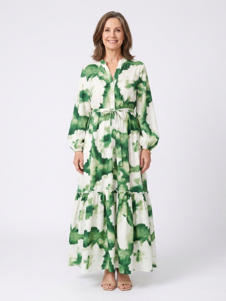 Maxi Dress | Long Sleeve Design | Flattering Tie Waist | Elegant Tiered Style