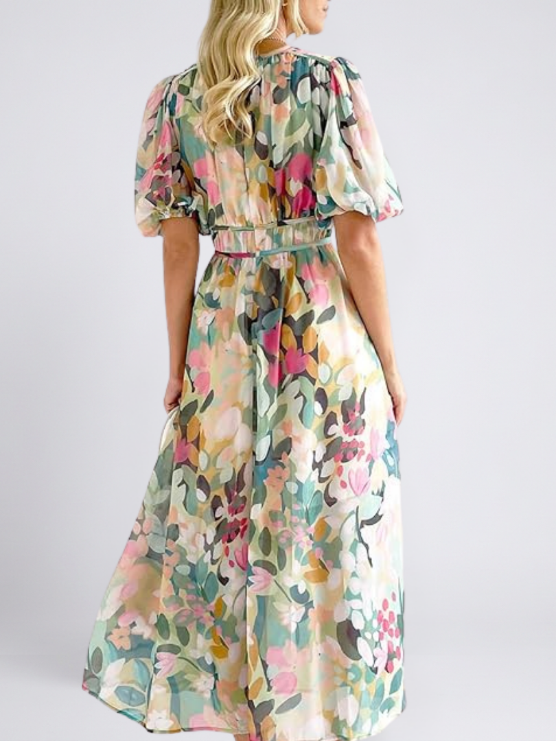 Midi Dress | V Neck & Short Sleeves | Flattering Gathered Waist | Perfect for Everyday Wear