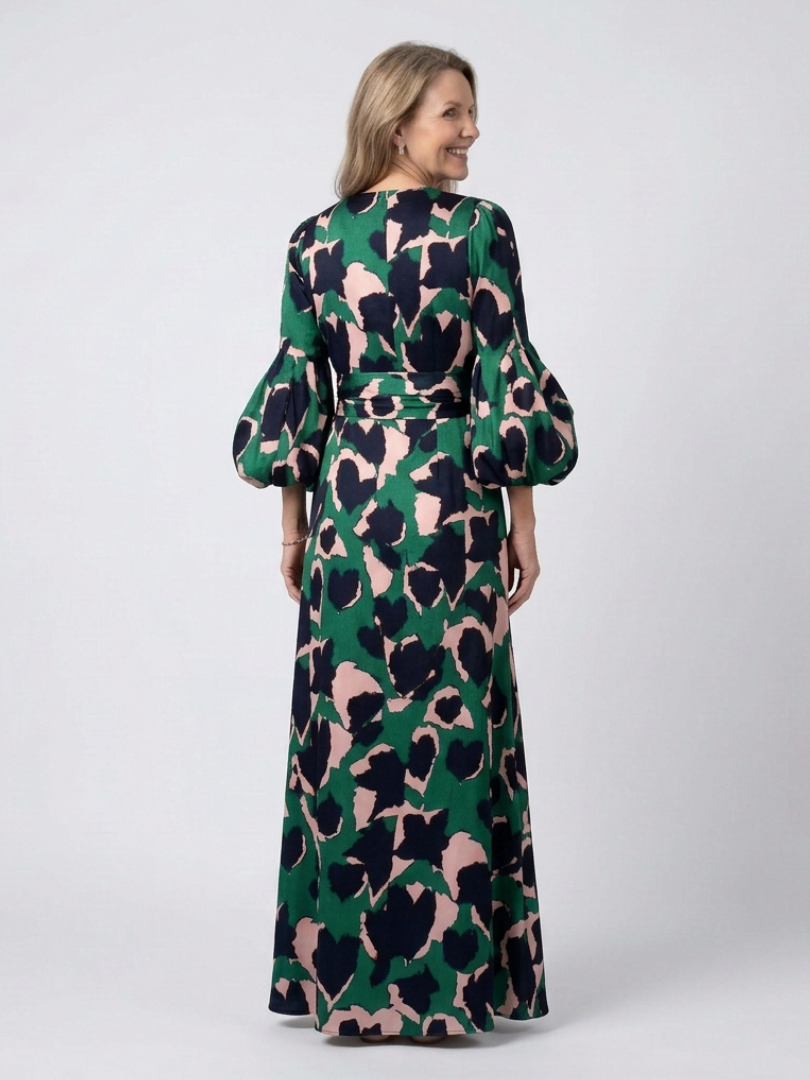 Maxi Dress | V-Neck Design | Tie Waist for Flattering Fit | Comfortable Long Sleeves