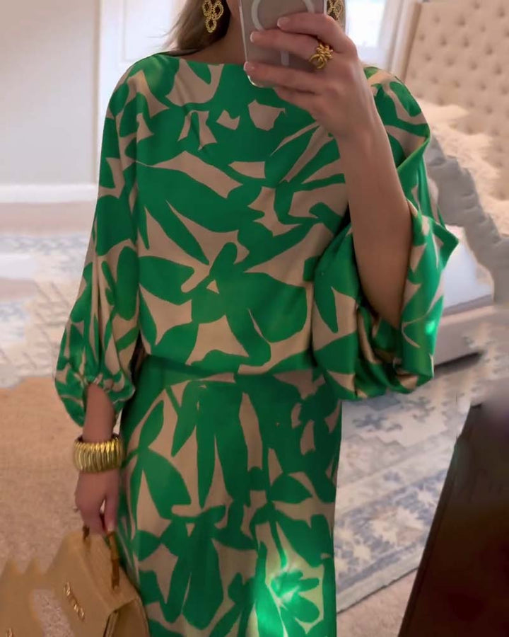 Two-Piece Printed Set | Lantern Sleeves | Comfortable and Chic | Perfect for Any Occasion