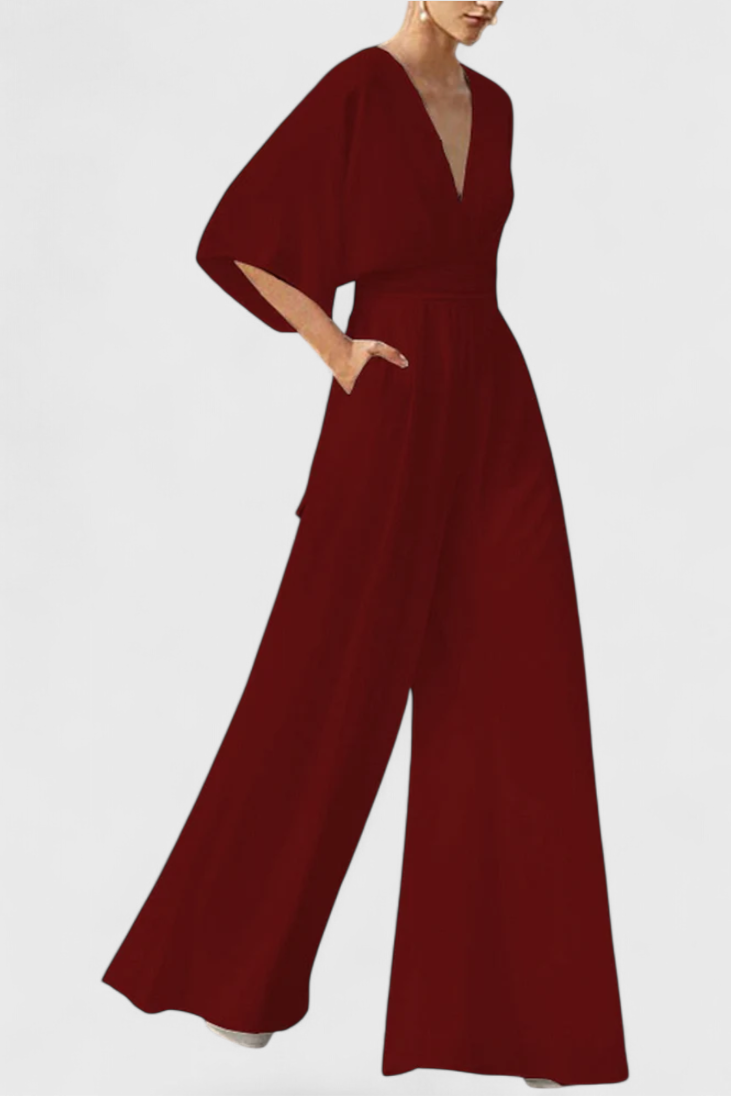 Chic Jumpsuit | Cape Sleeves | Elegant V-Neck Design | Perfect for Special Occasions