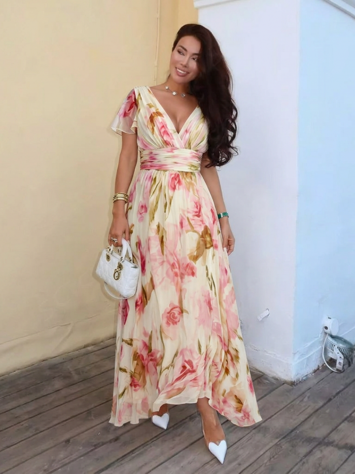 Floral Maxi Dress | V-Neck Design | Elegant Summer Style | Lightweight and Comfortable Fabric