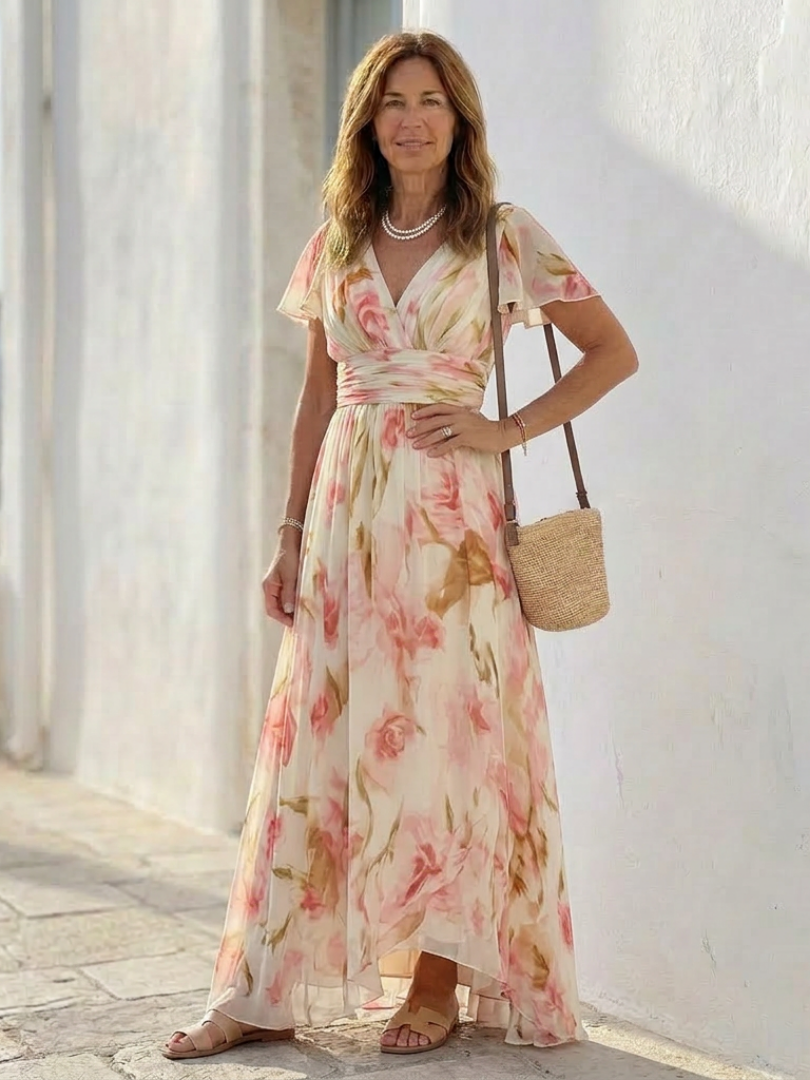 Floral Maxi Dress | V-Neck Design | Elegant Summer Style | Lightweight and Comfortable Fabric