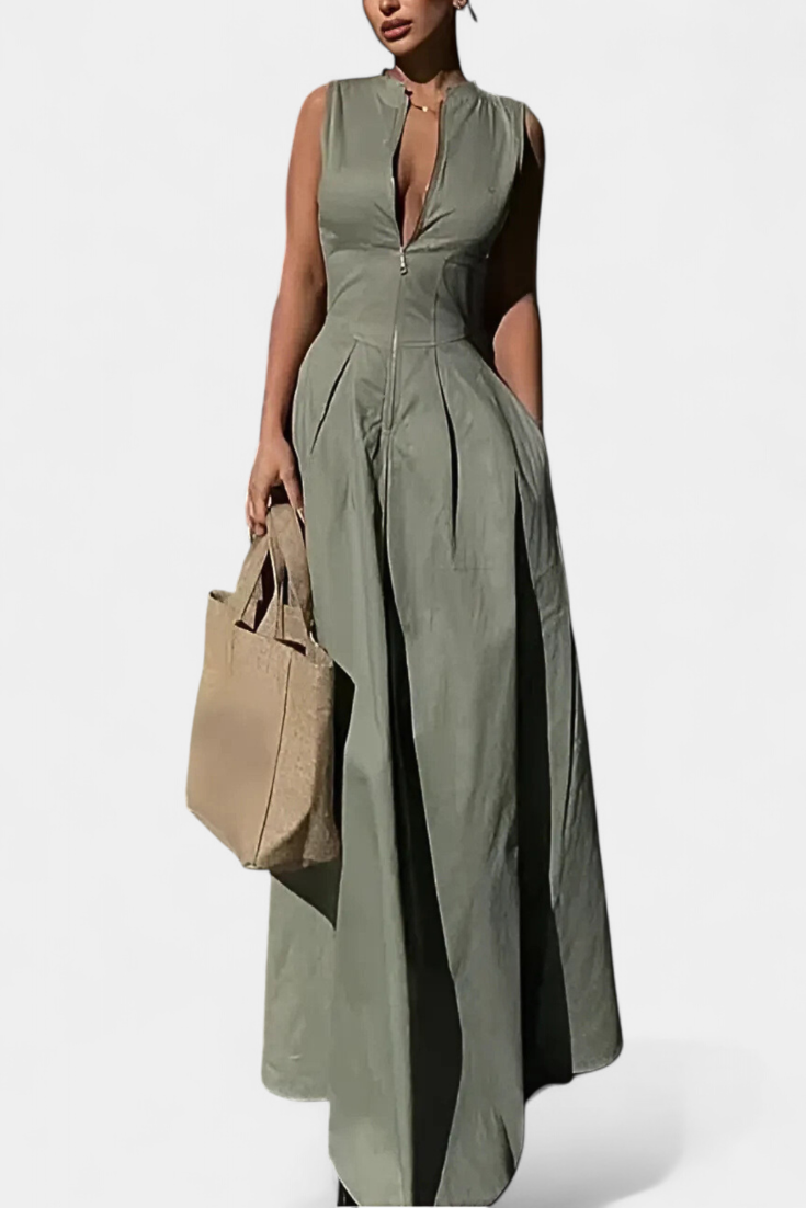 Wide Leg Jumpsuit | Pleated Design | Flattering Round Neck | Perfect for Casual or Dressy Occasions