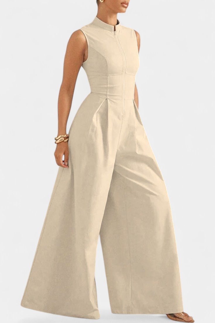 Wide Leg Jumpsuit | Pleated Design | Flattering Round Neck | Perfect for Casual or Dressy Occasions