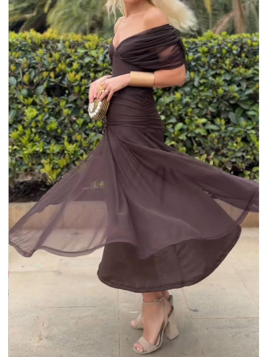 Off-The-Shoulder Midi Dress | Elegant Design | Perfect for Parties | Lightweight Fabric