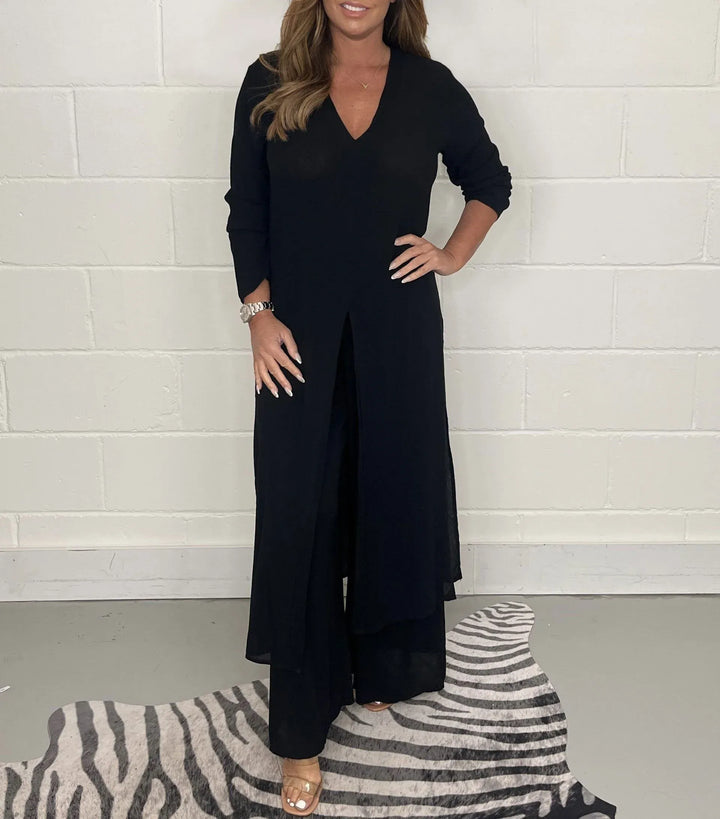 Women's Two-Piece Set | Comfortable Long Top and Pants | Versatile Everyday Wear | Soft Cotton Blend