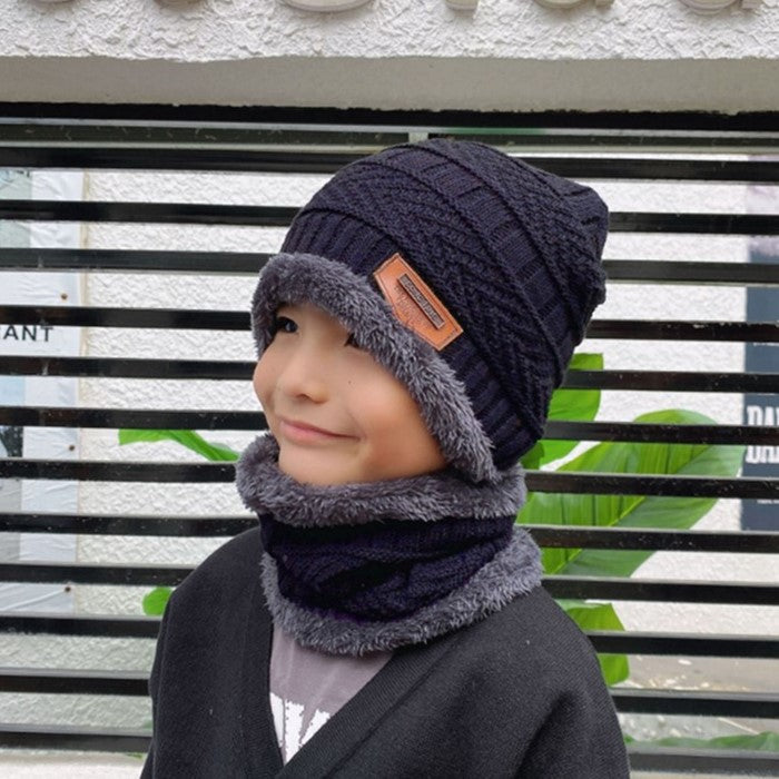 Knit winter beanie and scarf set in cozy styling