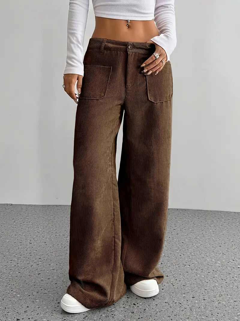 High-Waisted Corduroy Pants | Wide Leg Design | Comfortable Fit for Everyday Wear | Soft Cotton Blend