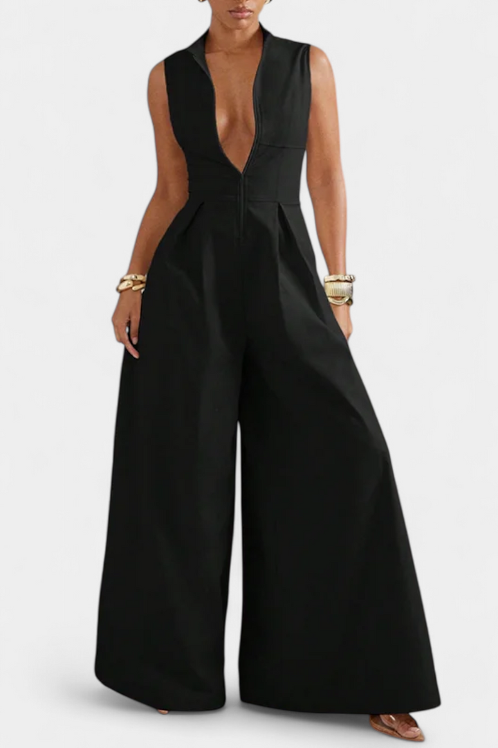 Wide Leg Jumpsuit | Pleated Design | Flattering Round Neck | Perfect for Casual or Dressy Occasions