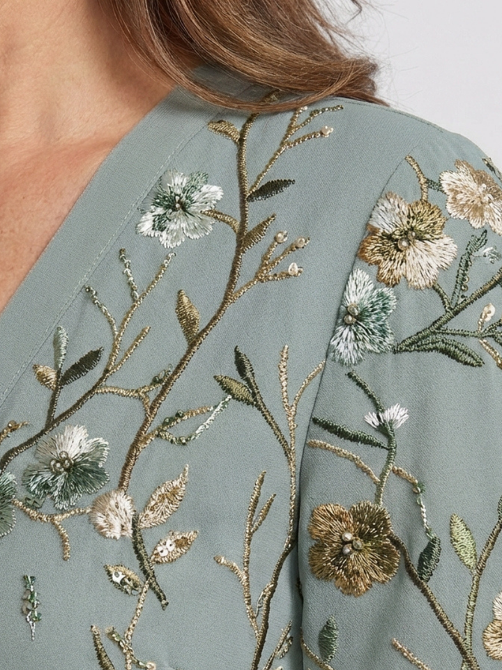 Maxi Dress | Embroidered V-Neck Design | Elegant and Flowy Style | Perfect for Special Occasions