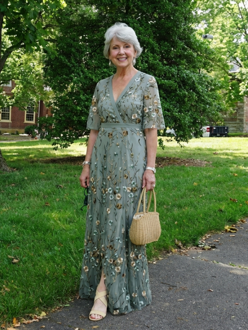 Maxi Dress | Embroidered V-Neck Design | Elegant and Flowy Style | Perfect for Special Occasions