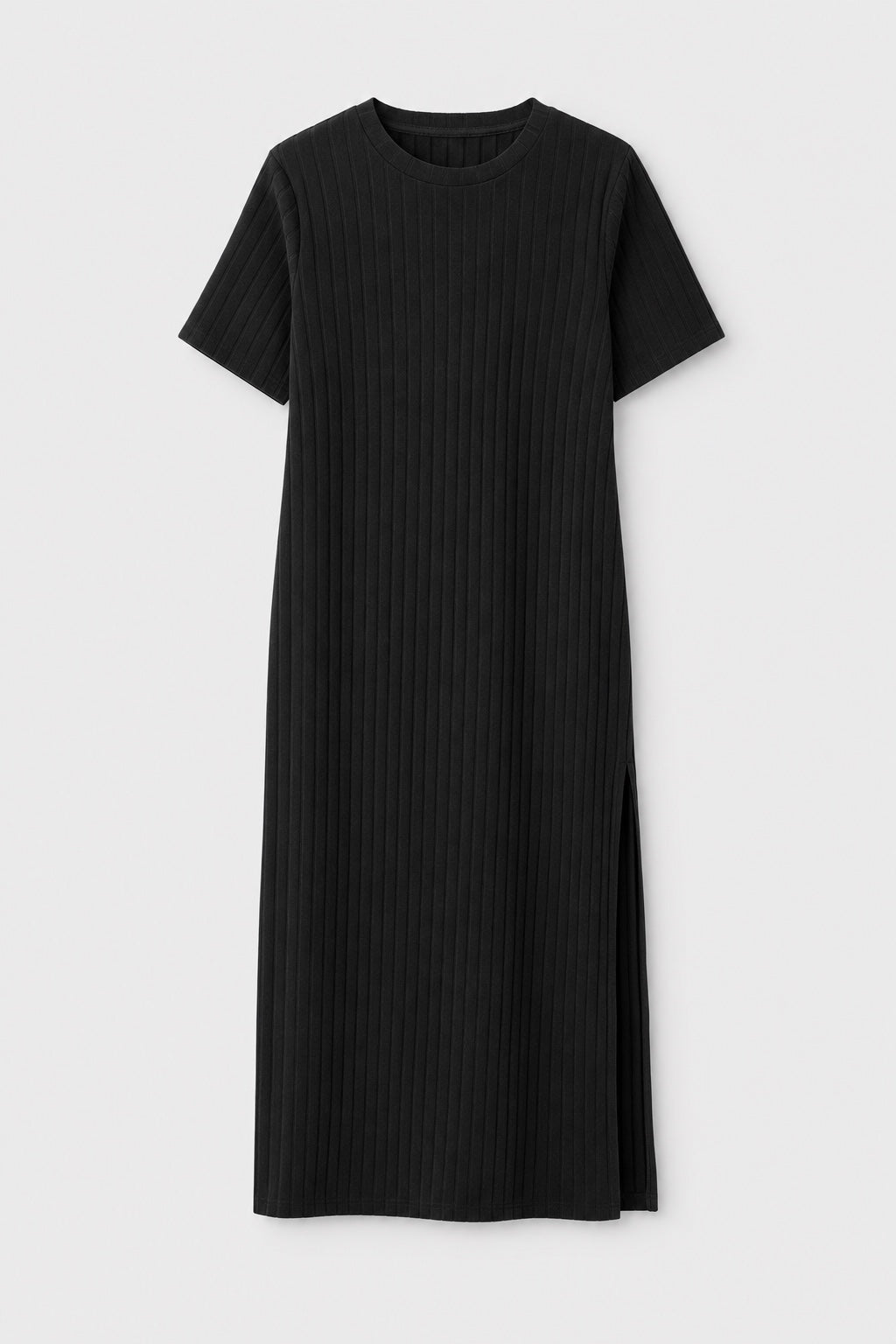 Harper Ribbed Casual Dress in black – product photo on a light grey background