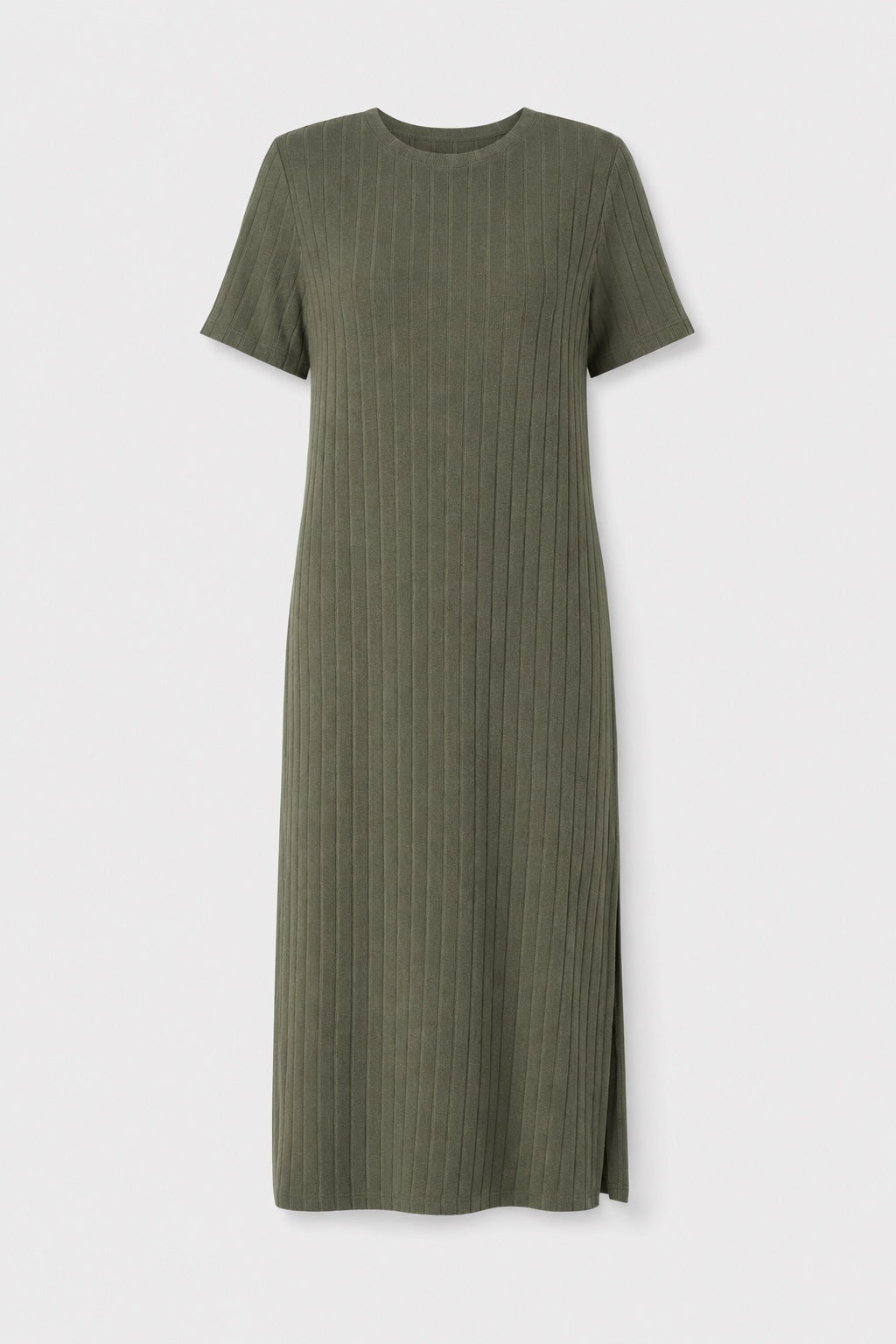 Harper Ribbed Casual Dress in green – product photo on a light grey background