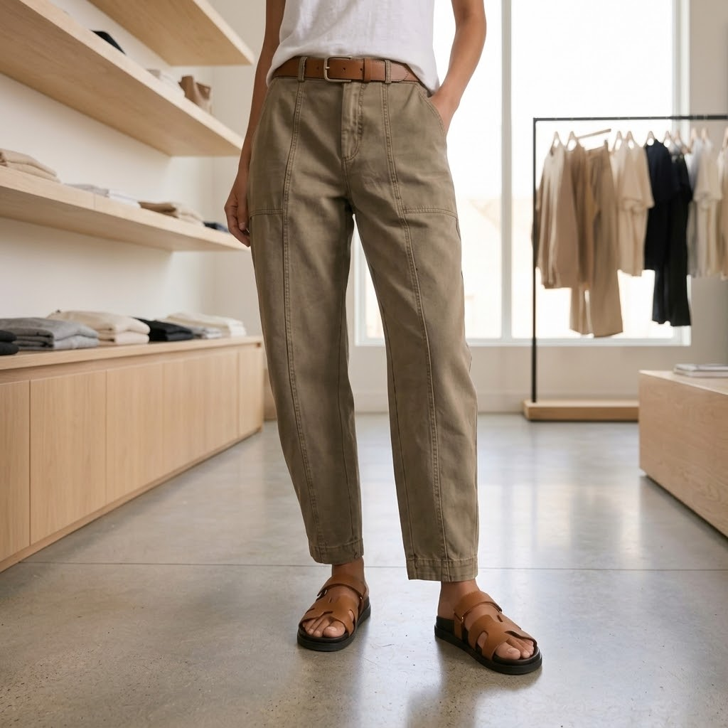 Women's high waist utility pants with pockets in warm khaki