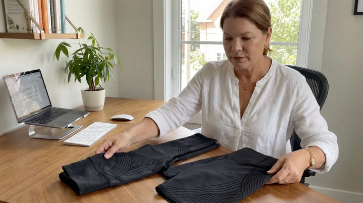Woman wearing black anti-cellulite sculpting leggings