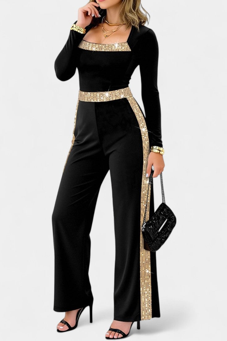 Sequin Jumpsuit | Elegant Back Bow Detail | Perfect for Parties | Chic Evening Wear