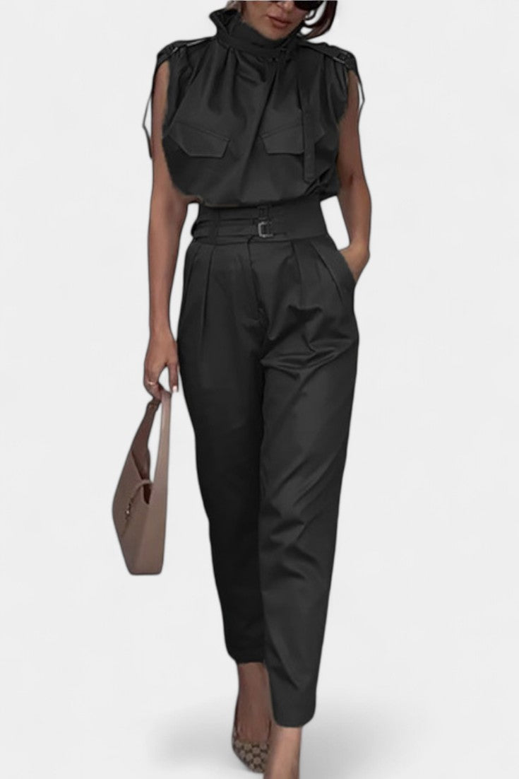 Ruffled Collar Jumpsuit | Belted Design | Flattering Straight Cut | Perfect for Any Occasion