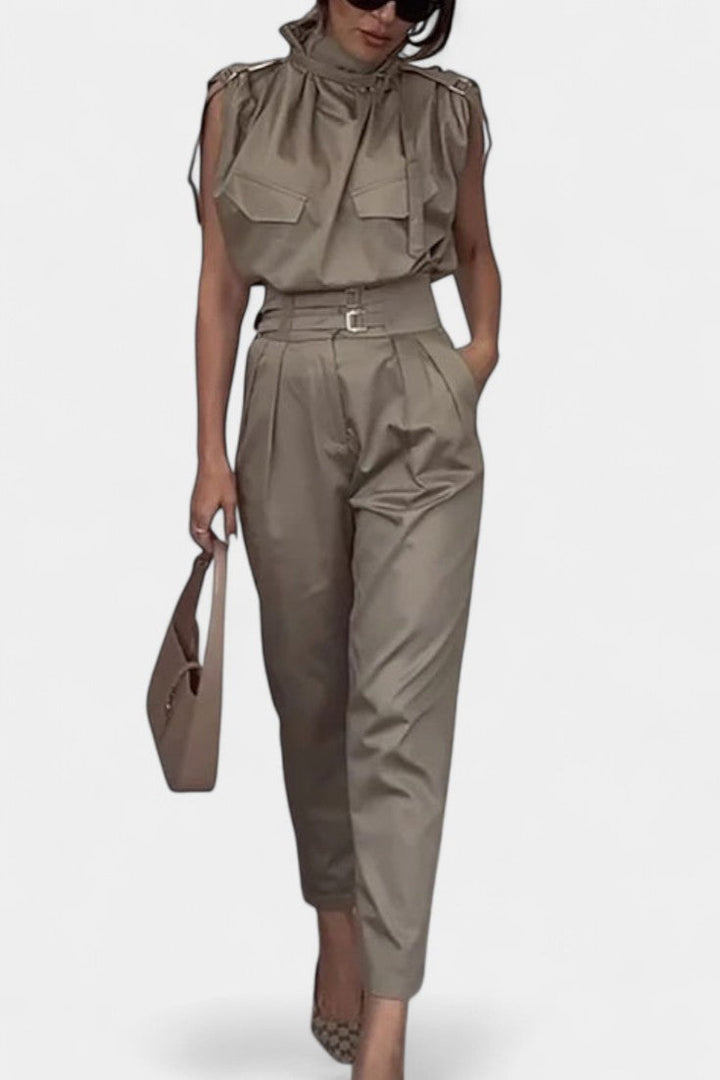 Ruffled Collar Jumpsuit | Belted Design | Flattering Straight Cut | Perfect for Any Occasion