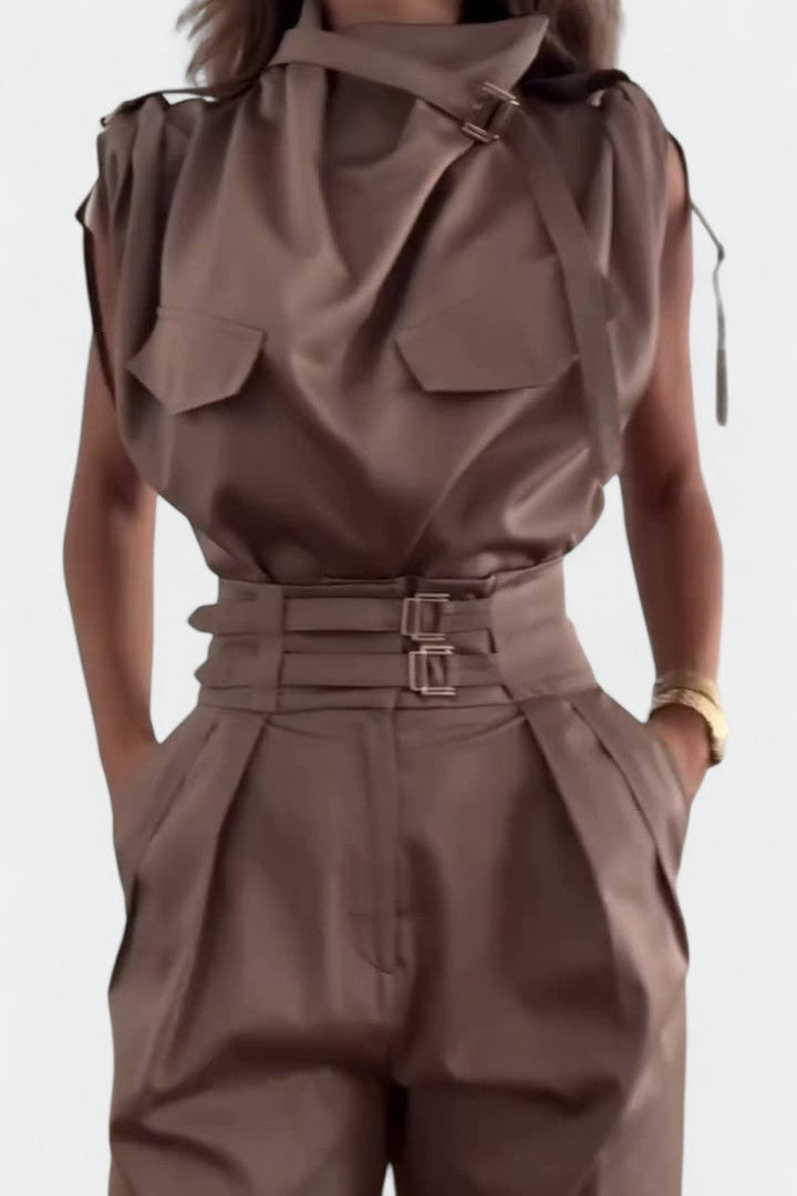 Ruffled Collar Jumpsuit | Belted Design | Flattering Straight Cut | Perfect for Any Occasion