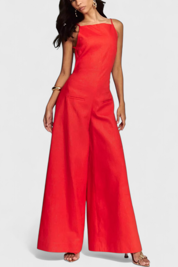 Wide-Leg Halter Jumpsuit | Straight Neckline Design | Effortless Chic Style | Lightweight Ramie Fabric