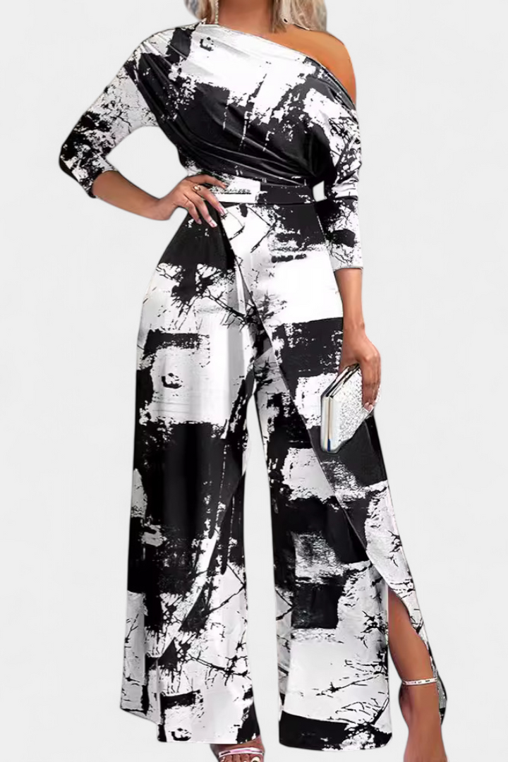 Asymmetrical Jumpsuit | Pearl-Embellished Shoulders | Elegant Design | Comfortable Fit