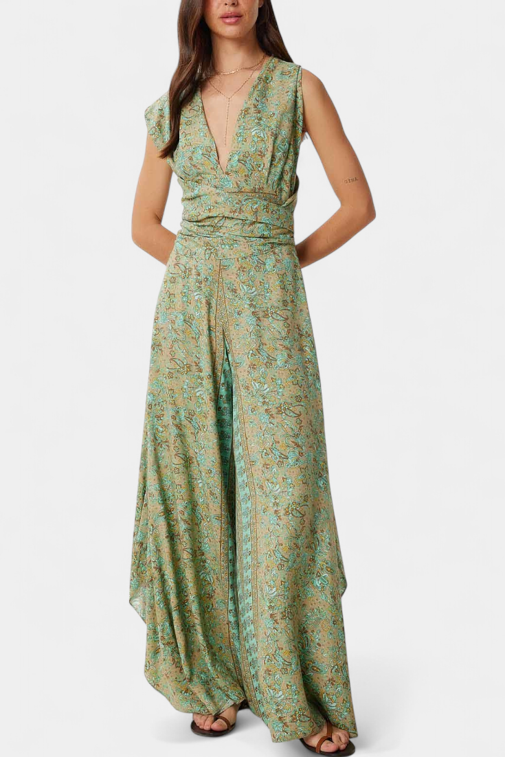 Floral Wrap Jumpsuit | Open Back Design | Elegant and Comfortable | Perfect for Any Occasion