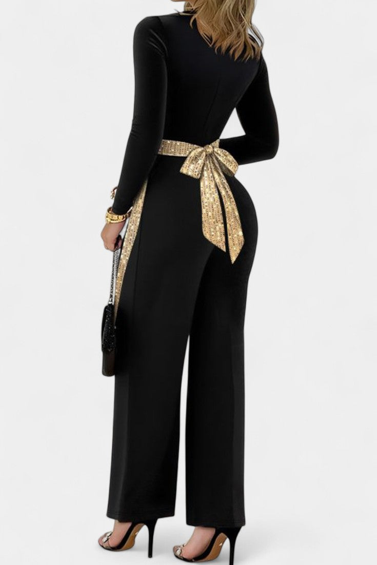 Sequin Jumpsuit | Elegant Back Bow Detail | Perfect for Parties | Chic Evening Wear