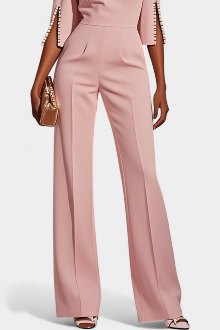 Three-Quarter Sleeve Jumpsuit | Elegant Pearl Accents | Perfect for Special Occasions | Comfortable and Versatile Design