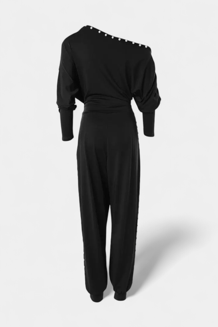 Asymmetrical Beaded Jumpsuit | Elegant Straight Leg Design | Perfect for Special Occasions | Chic and Comfortable Style