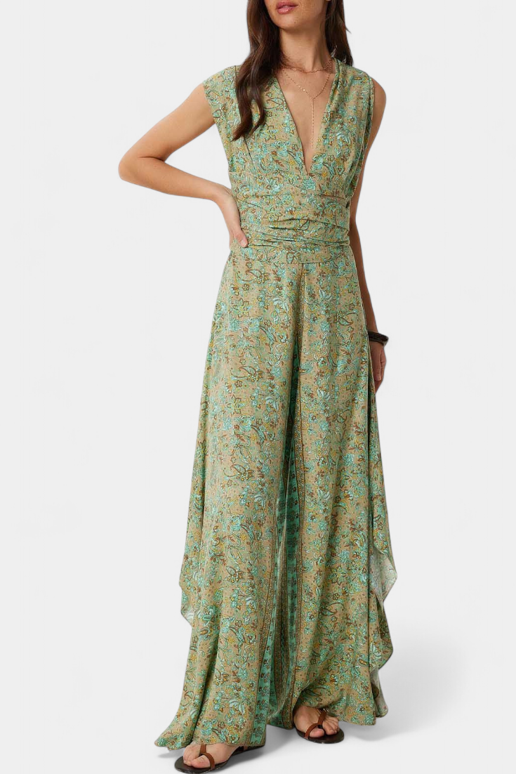 Floral Wrap Jumpsuit | Open Back Design | Elegant and Comfortable | Perfect for Any Occasion