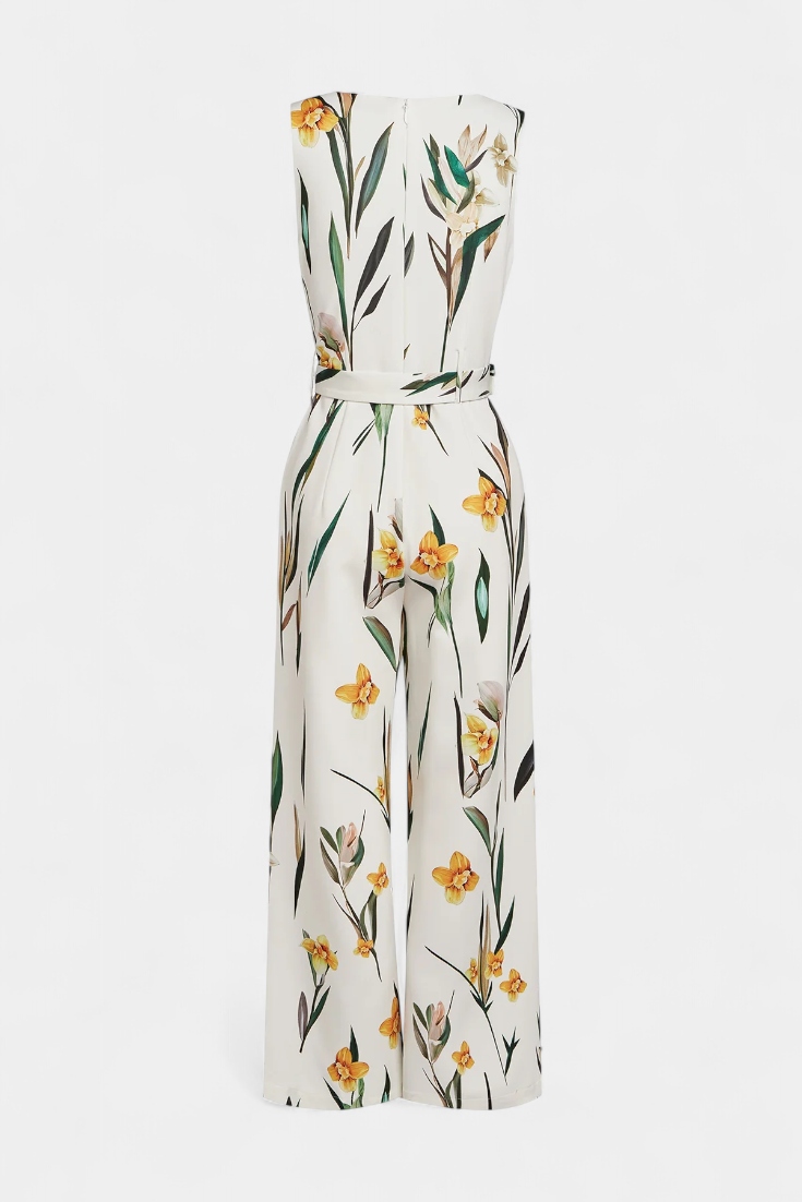 White V-Neck Jumpsuit | Belted Waist Design | Flattering Fit for Any Occasion | Elegant and Versatile Style