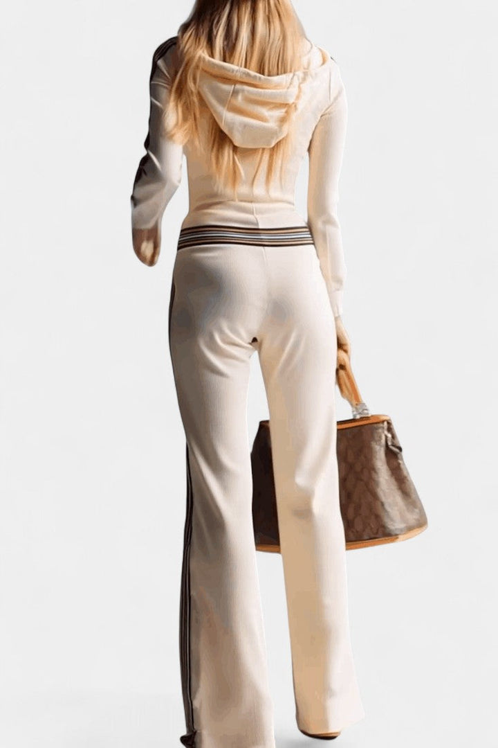 Knitted Jumpsuit | Contrast Striped Design | Cozy Hooded Style | Perfect for Casual Outings